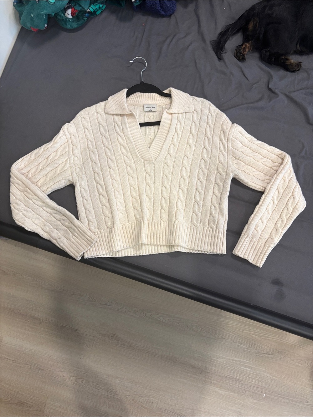 Sunday Best Cream Cable-Knit V-Neck Collared Sweater